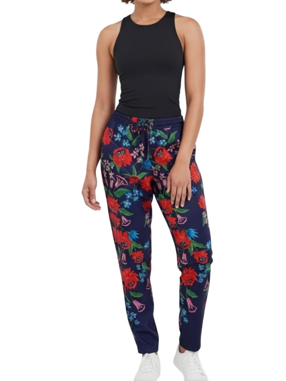Amanda Uprichard 100% Silk Floral Wide Leg Pants Navy Blue Red Size XS